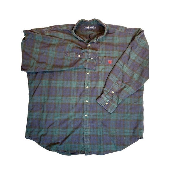 Ralph Lauren The Big Shirt Size Large Lightweight Flannel Blue and Green Plaid - Picture 2 of 4